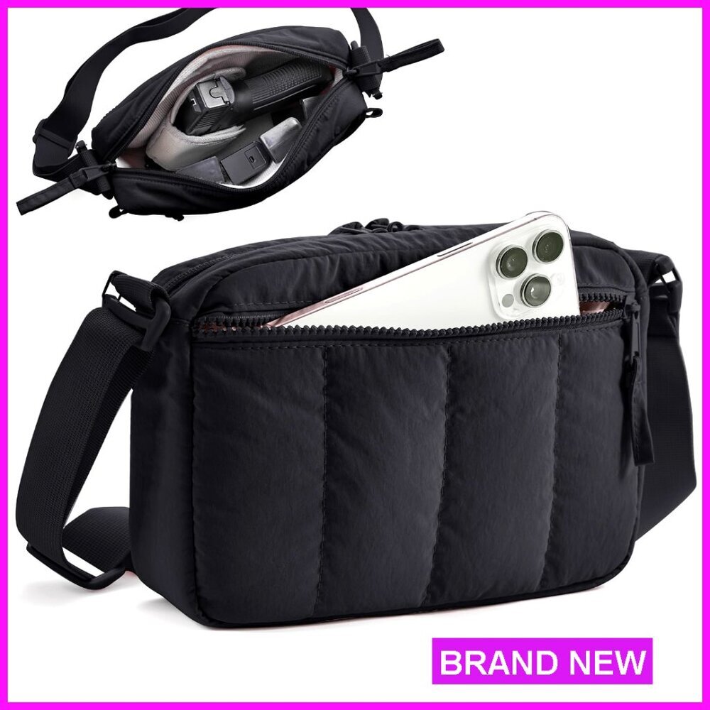 Soft Quilted Crossbody Gun Bag with Detachable Holster Lockable Zipper Padded